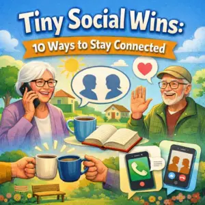 Fun image Seniors living independently with little sub-images that relate to tips in the article.