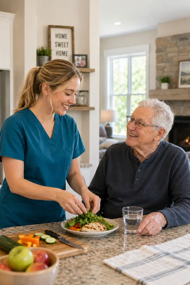 Caregiver preparing a light meal