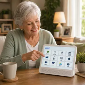 Retiree demonstrating the technology supporting our connected care service