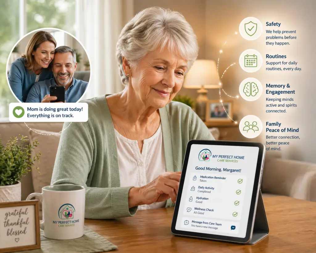 Image of Senior Living independently while having access to personal home care services and being connected to home care and family with help from technology